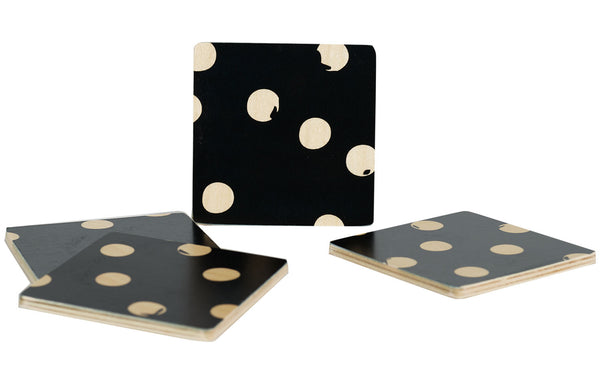polka dot black coasters, set of four