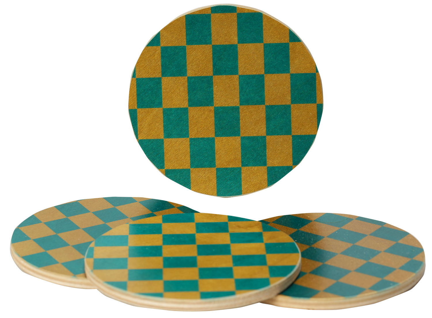 Checkers yellow coasters, set of four