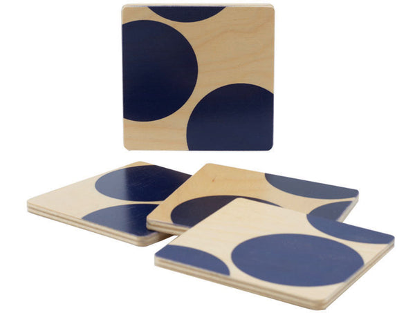 navy dot coasters, set of four