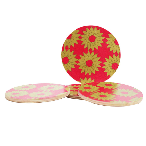 hot pink daisy coasters, set of four