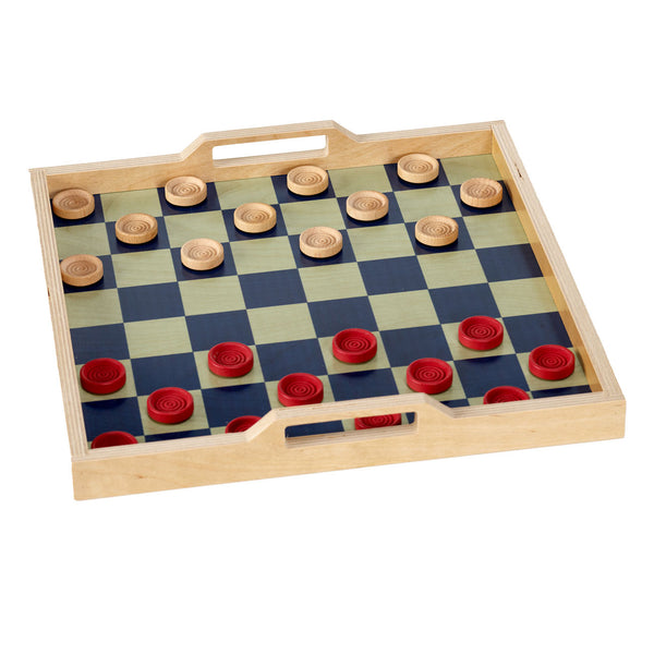 checker serving tray game set - navy / mint