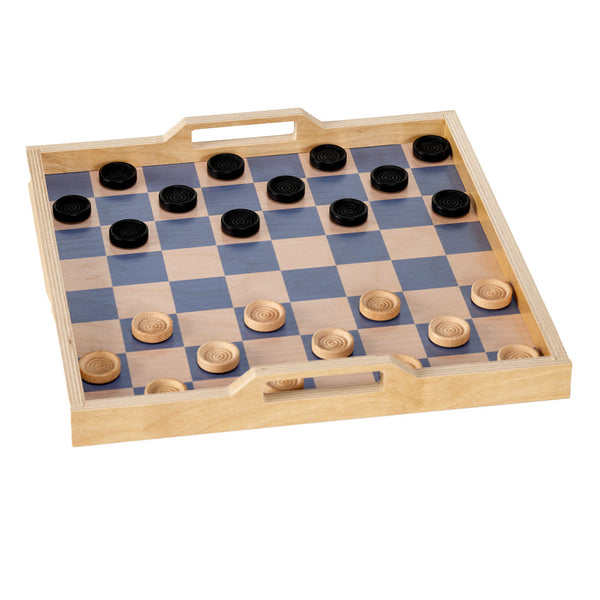 checker serving tray game set- sky / grey