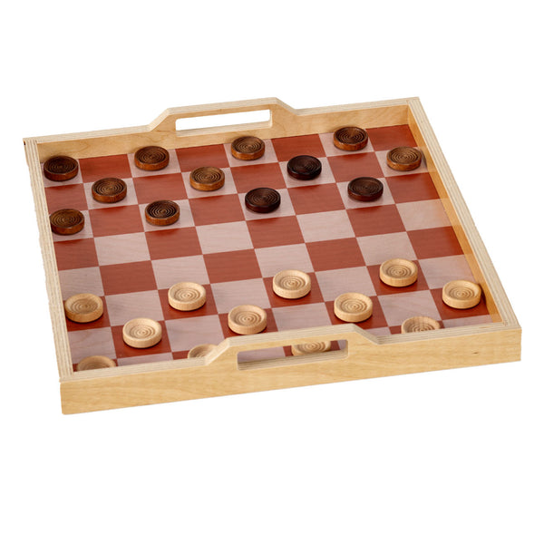 checker serving tray game set - brown / mauve