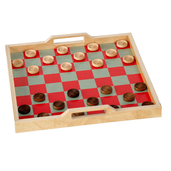 checker serving tray game set-tomato / sky