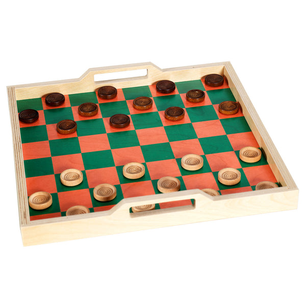 checker serving tray game set- kelly green and salmon