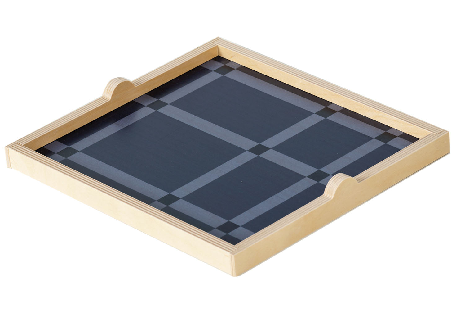 grid navy square tray