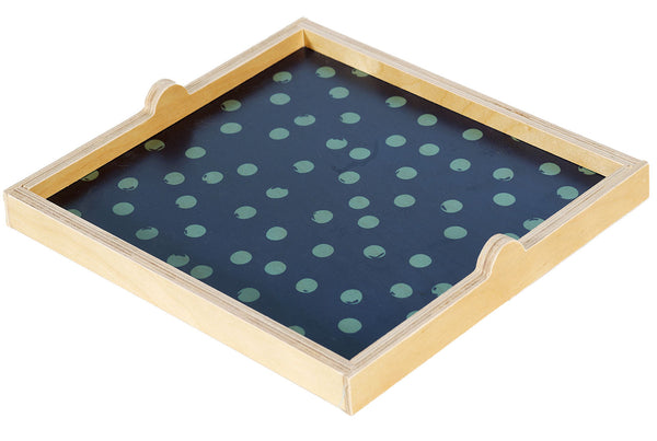 navy polka dot square tray