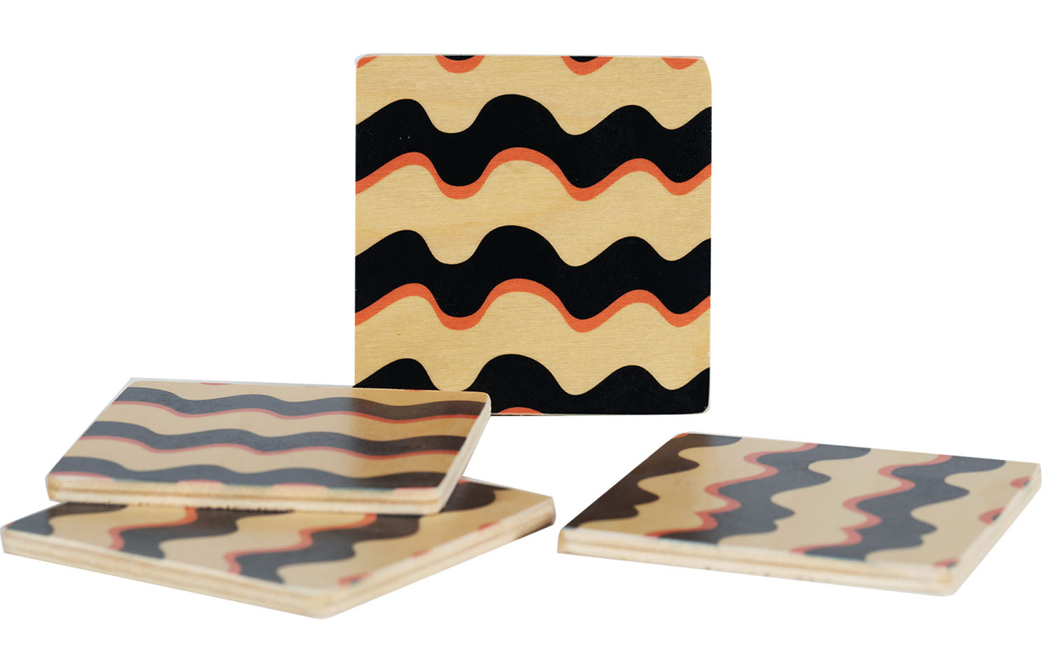 wavy salmon coasters, set of four