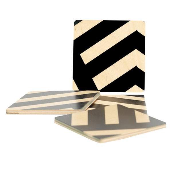 Black Stripe Coasters, Set of Four