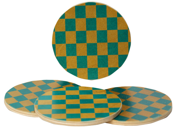 Checkers yellow coasters, set of four