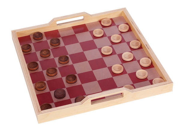 Checker serving tray game set- burgundy