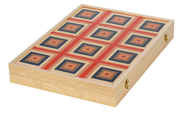 Squaresville peach tabletop backgammon set