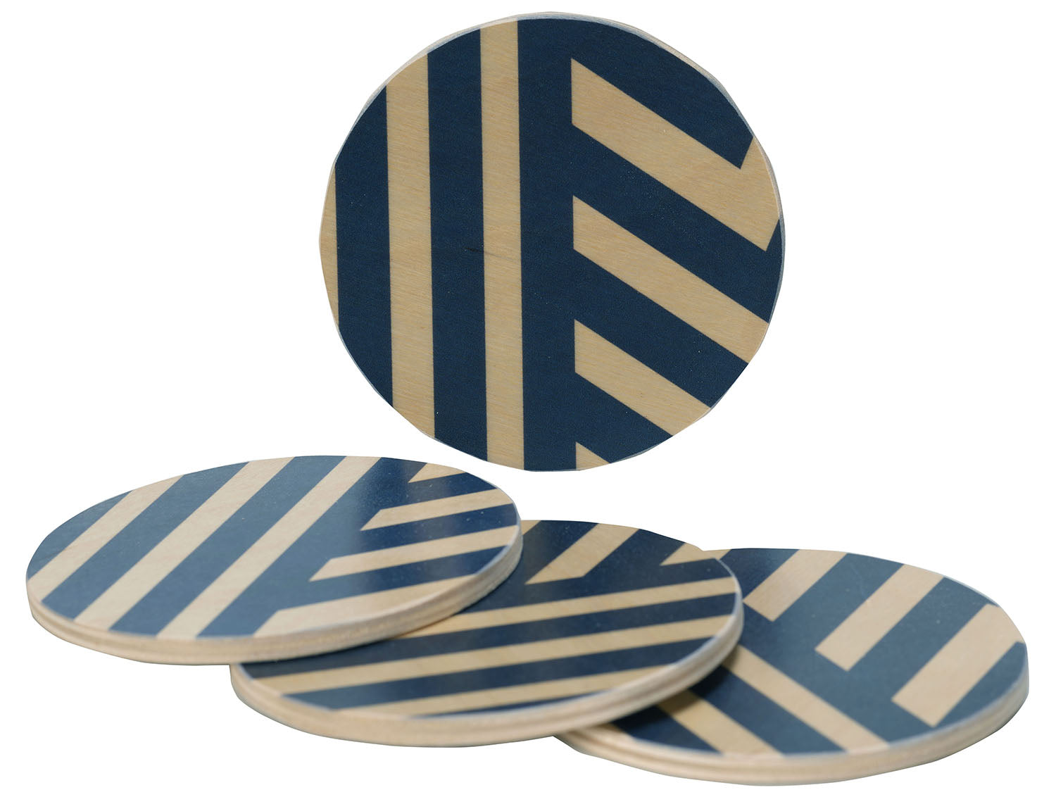 Teal stripe coasters, set of four