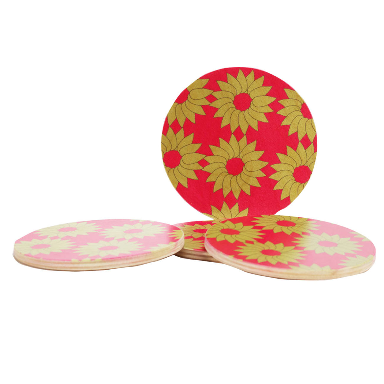 hot pink daisy coasters, set of four